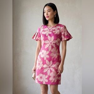 Trina Turk Vibrant Pink metallic floral jacquard shift dress